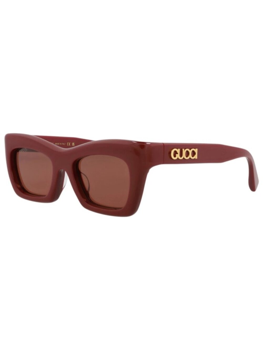 New Gucci Women's Sunglasses Cat Eye Recycled Acetate Frame Burgundy Burgundy